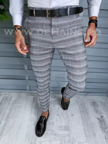 Pantaloni barbati eleganti gri in carouri B1916 F1-4.1